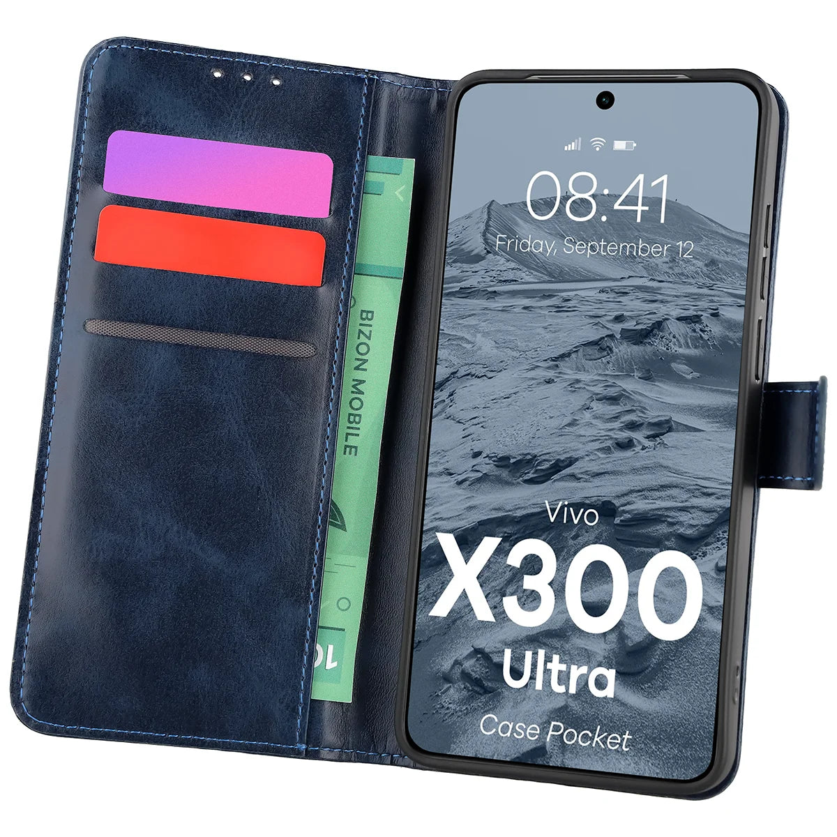 Handyhülle mit Klappe für Vivo X300 Ultra, Bizon Case Pocket, Dunkelblau