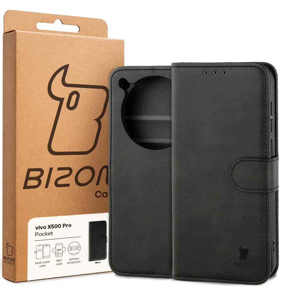 Handyhülle mit Klappe für Vivo X500 Pro, Bizon Case Pocket, Schwarz (6/6)
