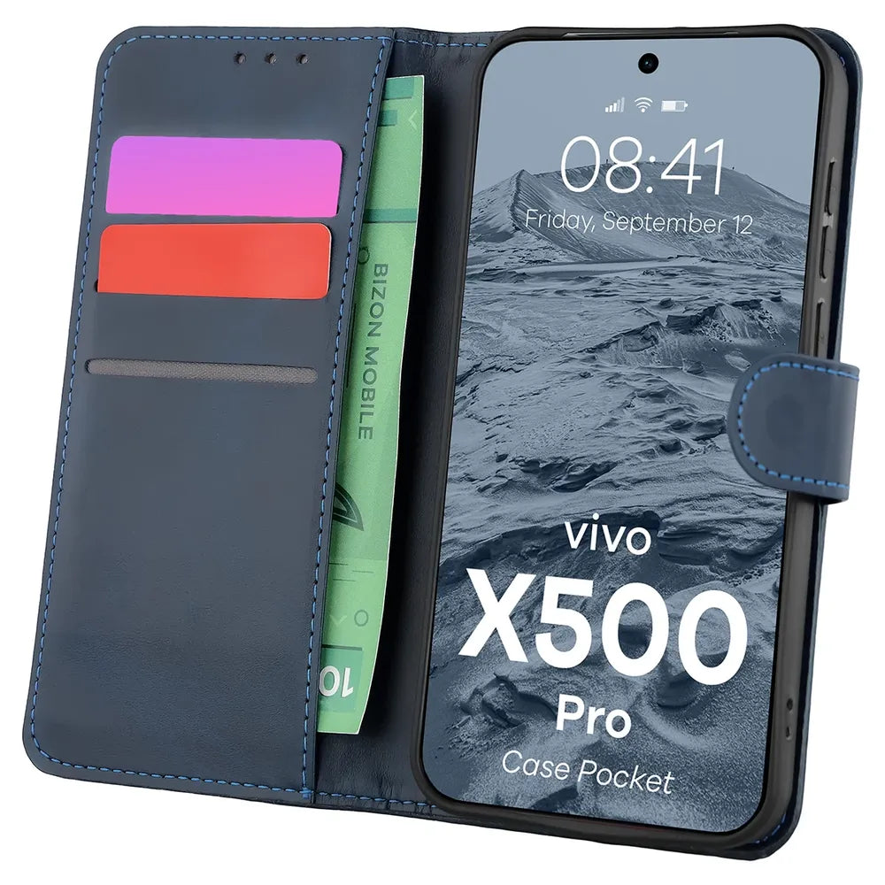 Handyhülle mit Klappe für Vivo X500 Pro, Bizon Case Pocket, Dunkelblau (1/6)