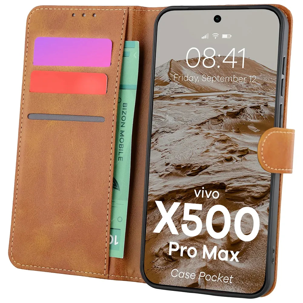 Handyhülle mit Klappe für Vivo X500 Pro Max, Bizon Case Pocket, Braun (1/6)