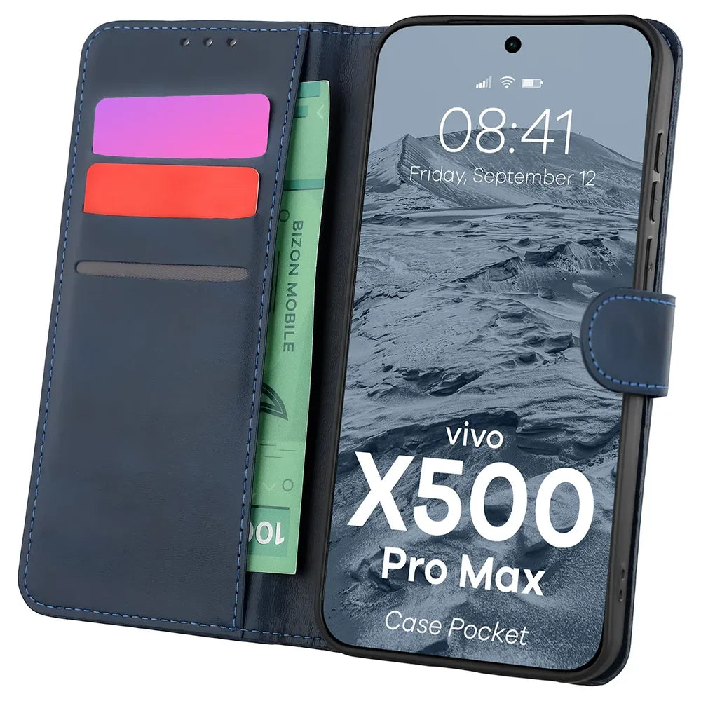 Handyhülle mit Klappe für Vivo X500 Pro Max, Bizon Case Pocket, Dunkelblau (1/6)