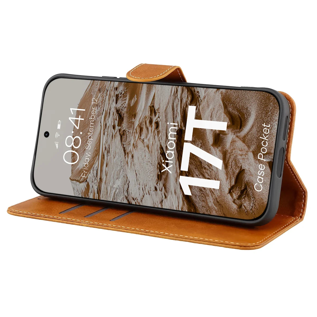 Handyhülle mit Klappe für Xiaomi 17T, Bizon Case Pocket, Braun