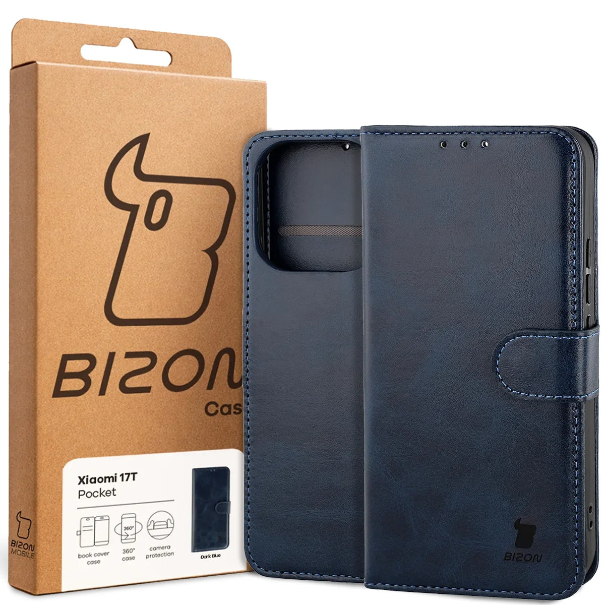 Handyhülle mit Klappe für Xiaomi 17T, Bizon Case Pocket, Dunkelblau