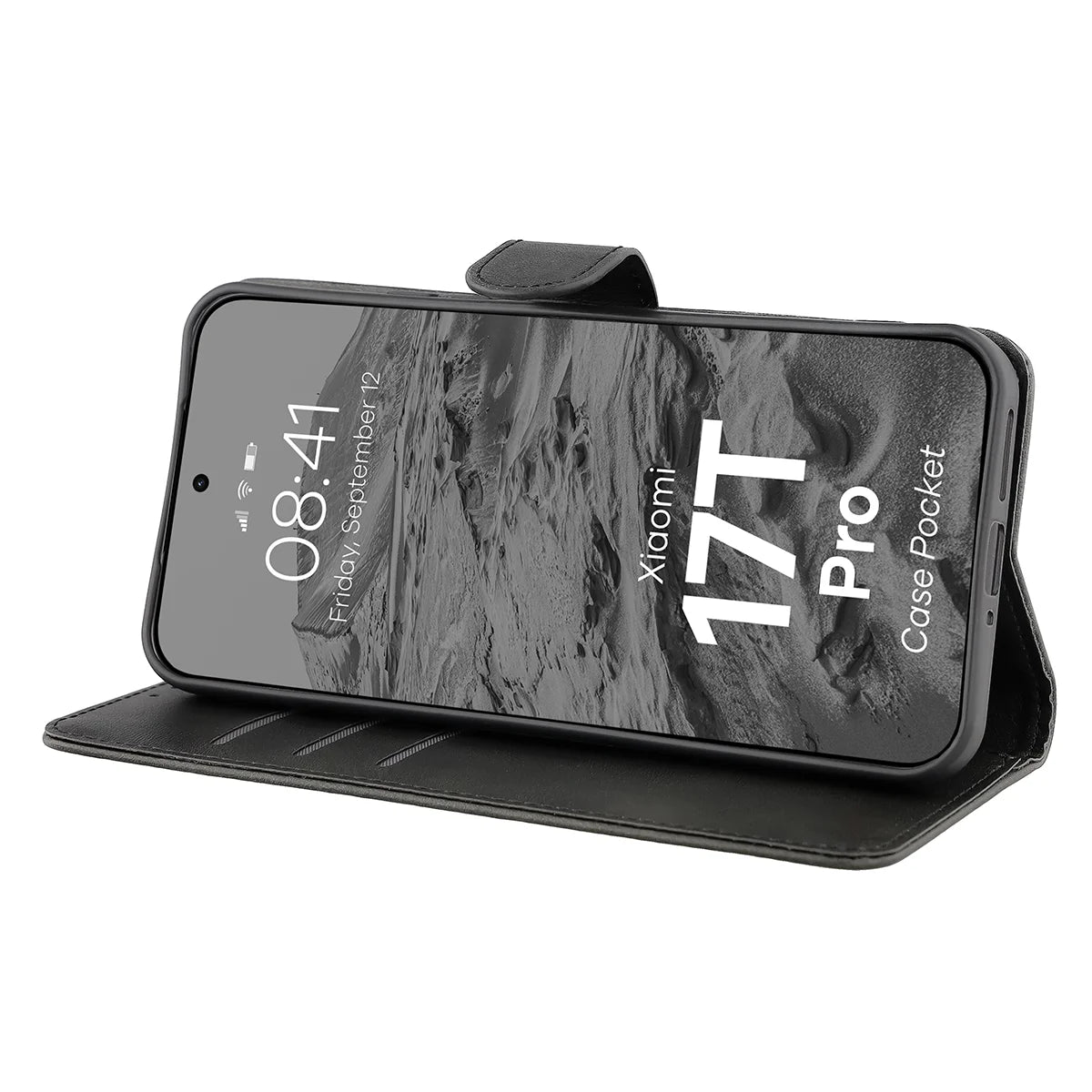 Handyhülle mit Klappe für Xiaomi 17T Pro, Bizon Case Pocket, Schwarz