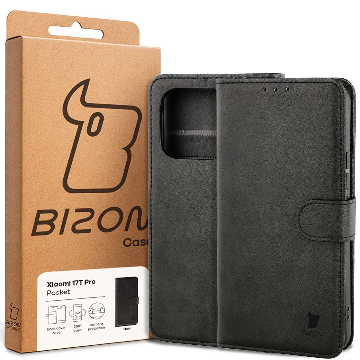 Handyhülle mit Klappe für Xiaomi 17T Pro, Bizon Case Pocket, Schwarz
