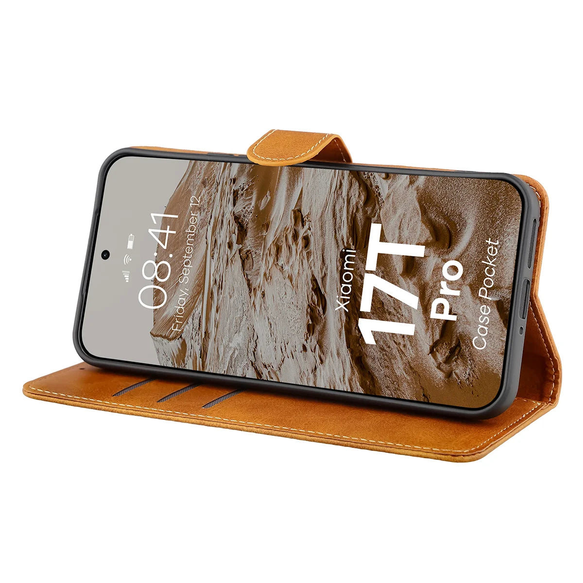 Handyhülle mit Klappe für Xiaomi 17T Pro, Bizon Case Pocket, Braun