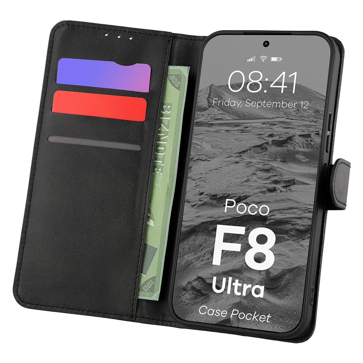Handyhülle mit Klappe für Xiaomi POCO F8 Ultra, Bizon Case Pocket, Schwarz