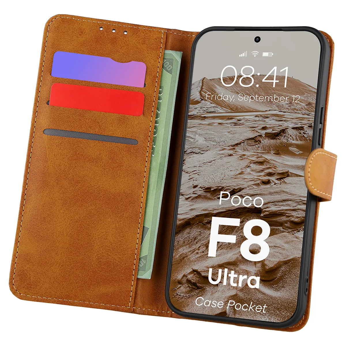 Handyhülle mit Klappe für Xiaomi POCO F8 Ultra, Bizon Case Pocket, Braun