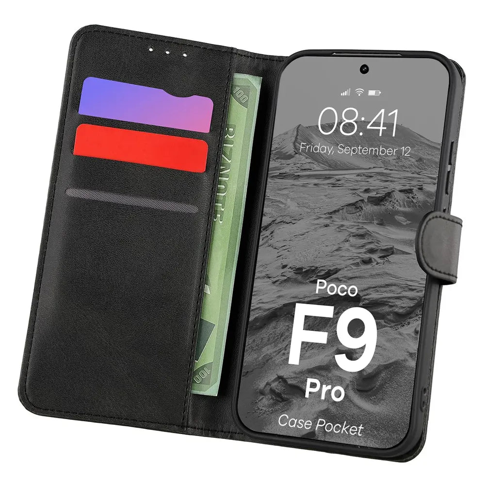 Handyhülle mit Klappe für Xiaomi POCO F9 Pro, Bizon Case Pocket, Schwarz (1/6)
