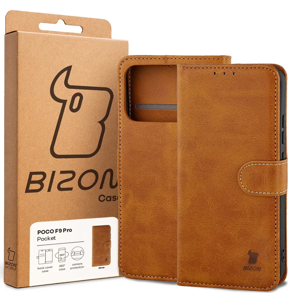 Handyhülle mit Klappe für Xiaomi POCO F9 Pro, Bizon Case Pocket, Braun (6/6)