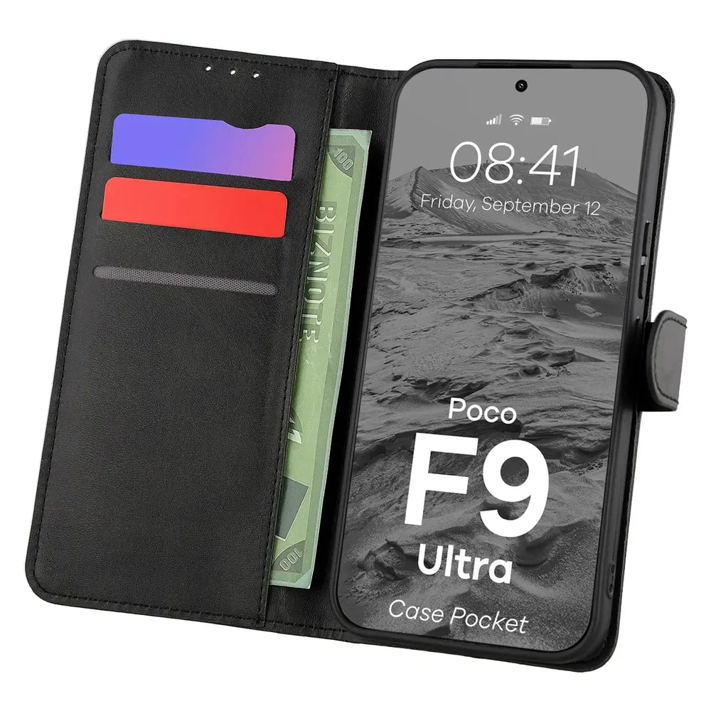 Handyhülle mit Klappe für Xiaomi POCO F9 Ultra, Bizon Case Pocket, Schwarz (1/6)