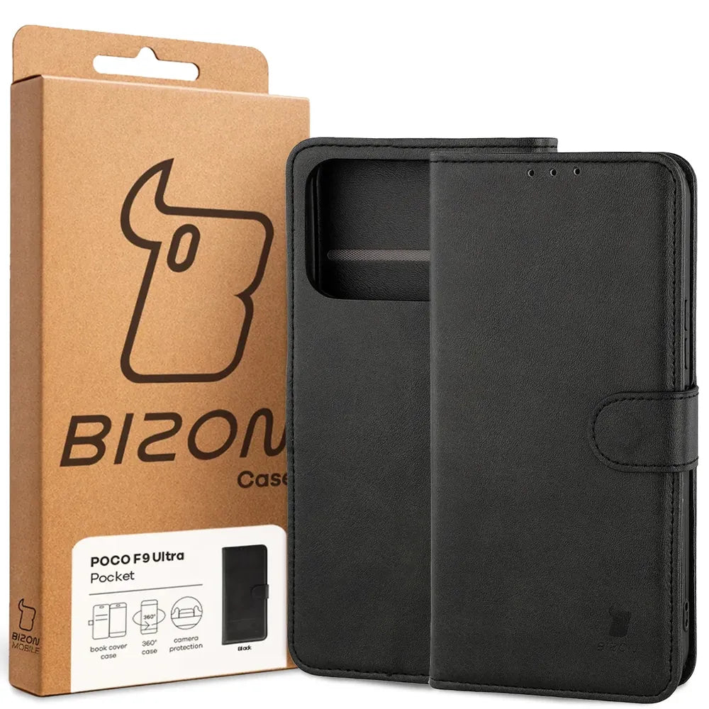 Handyhülle mit Klappe für Xiaomi POCO F9 Ultra, Bizon Case Pocket, Schwarz (6/6)