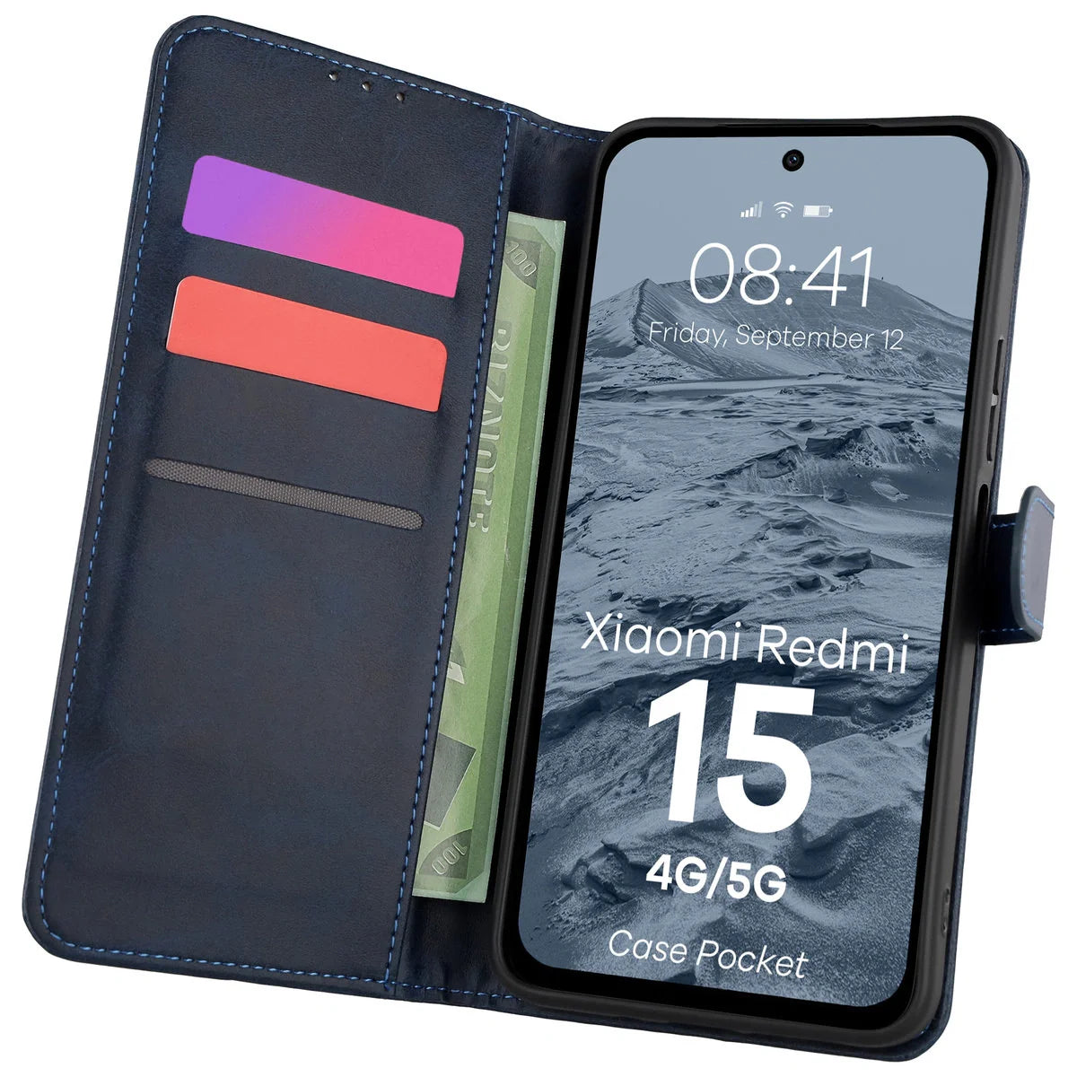 Handyhülle mit Klappe für Xiaomi Redmi 15 4G / 5G, Bizon Case Pocket, Dunkelblau