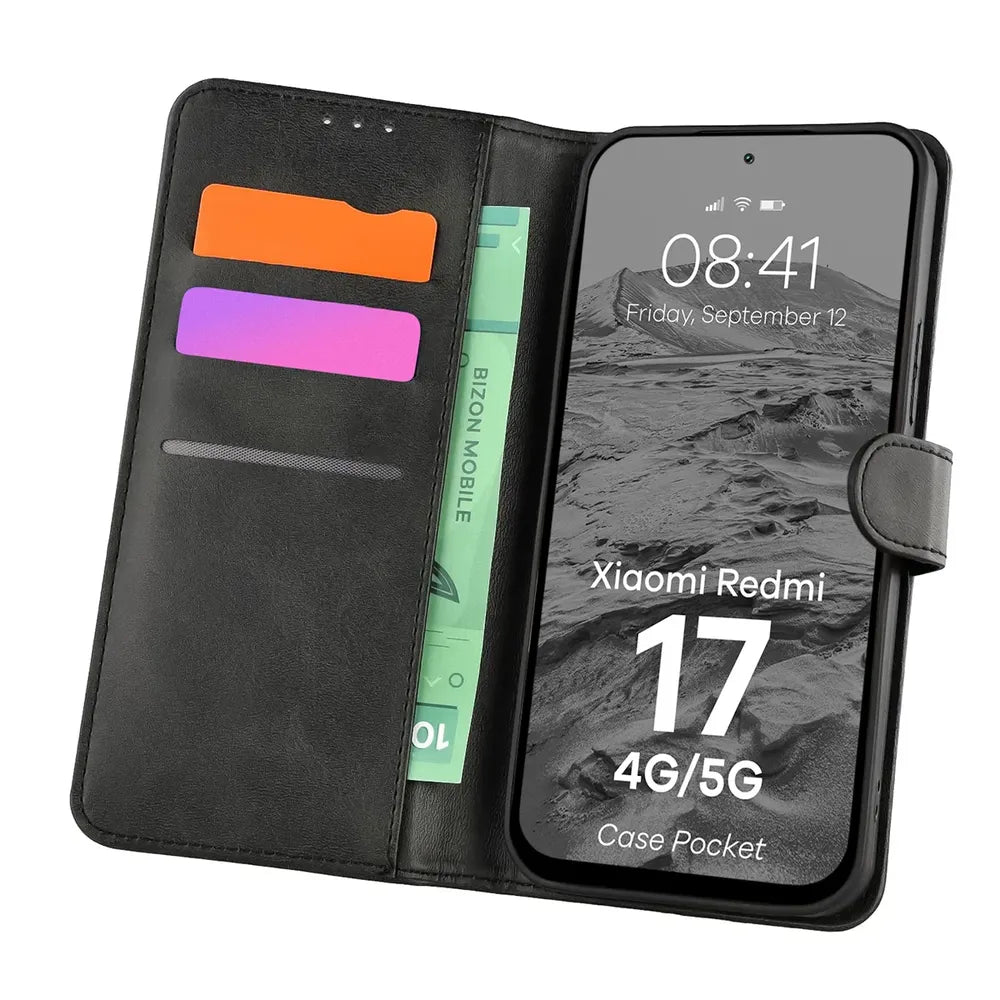 Handyhülle mit Klappe für Xiaomi Redmi 17 4G/5G, Bizon Case Pocket, Schwarz (1/6)