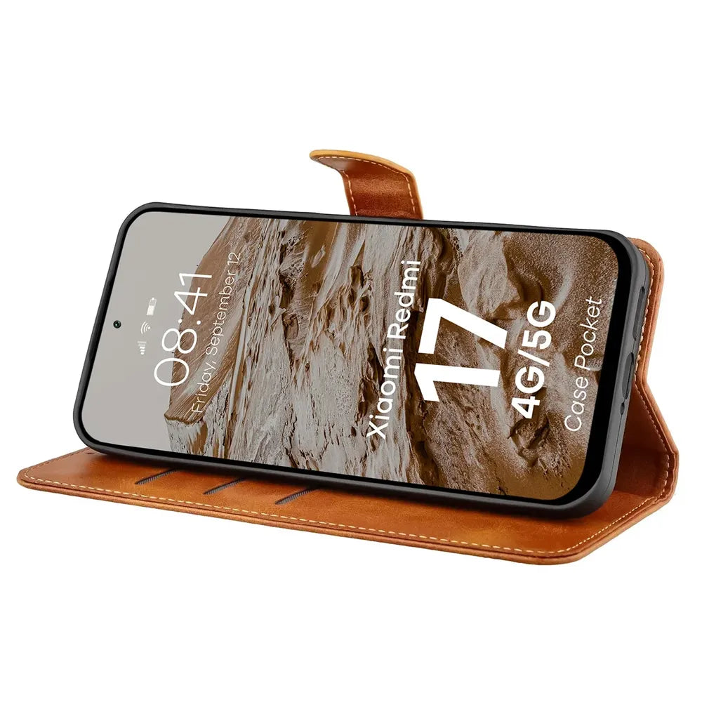 Handyhülle mit Klappe für Xiaomi Redmi 17 4G/5G, Bizon Case Pocket, Braun (5/6)