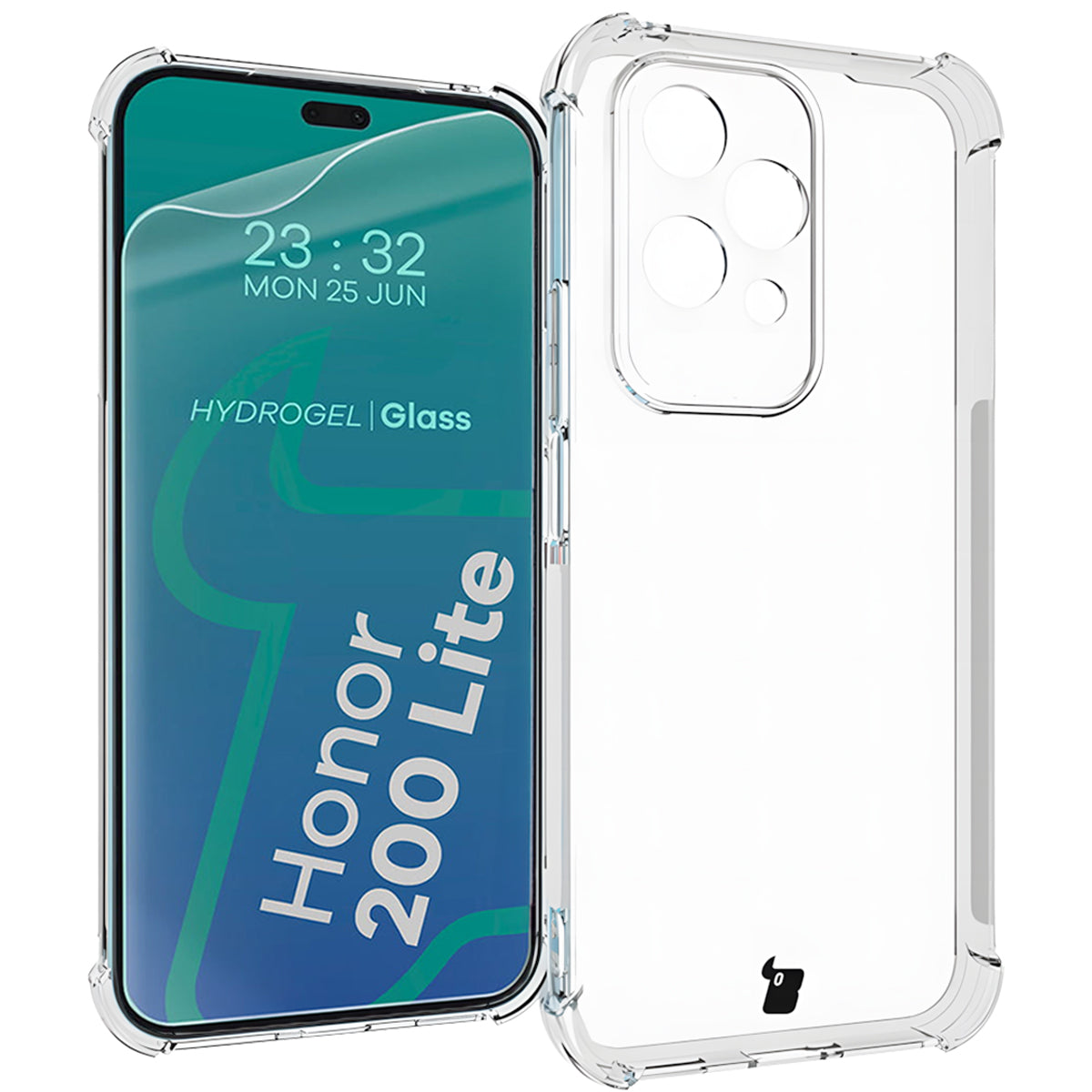 Schutzhülle + 2x Folie für Honor 200 Lite, Bizon Case Clear Pack, Transparent