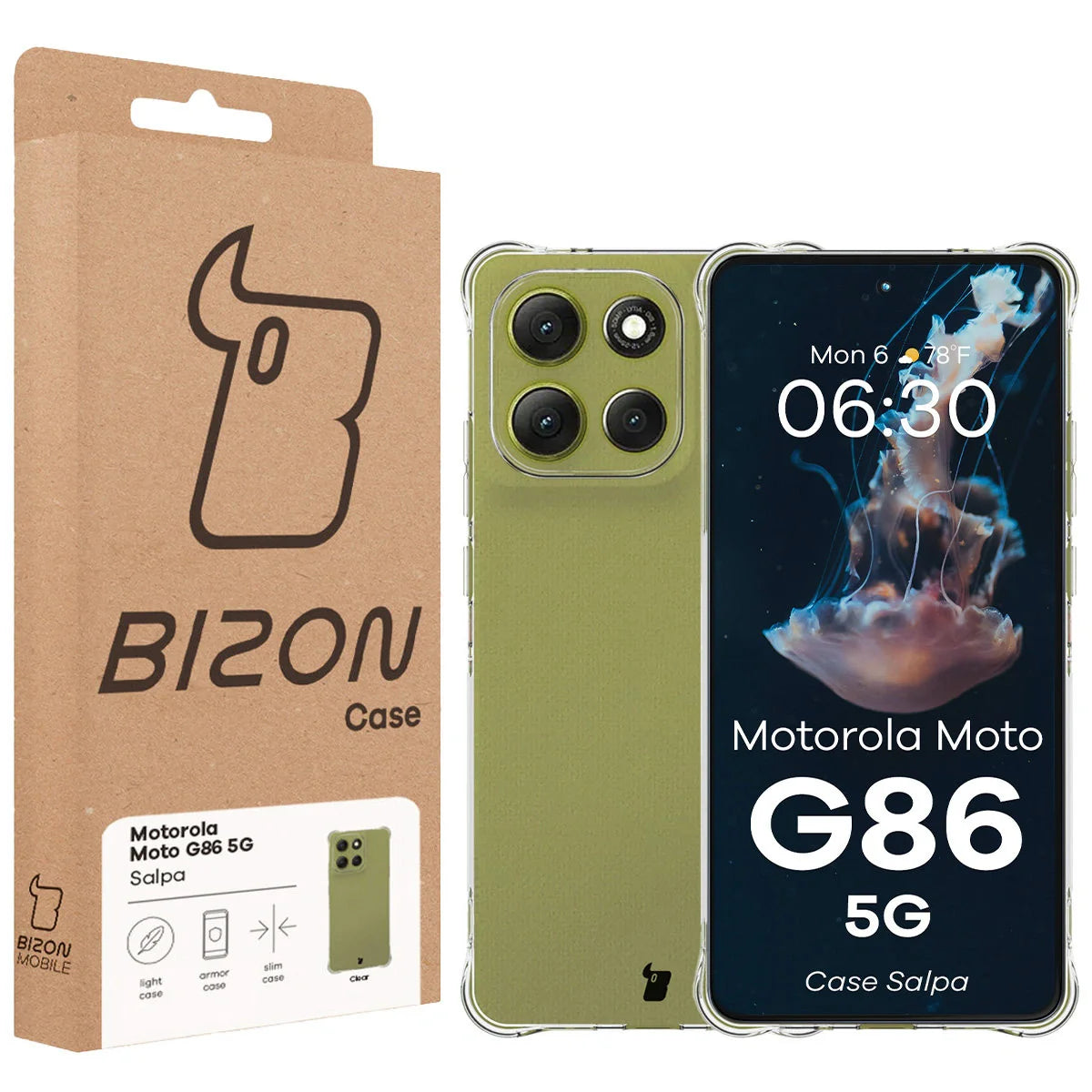 Flexible Handyhülle für Motorola Moto G86 5G, Bizon Case Salpa, Transparent