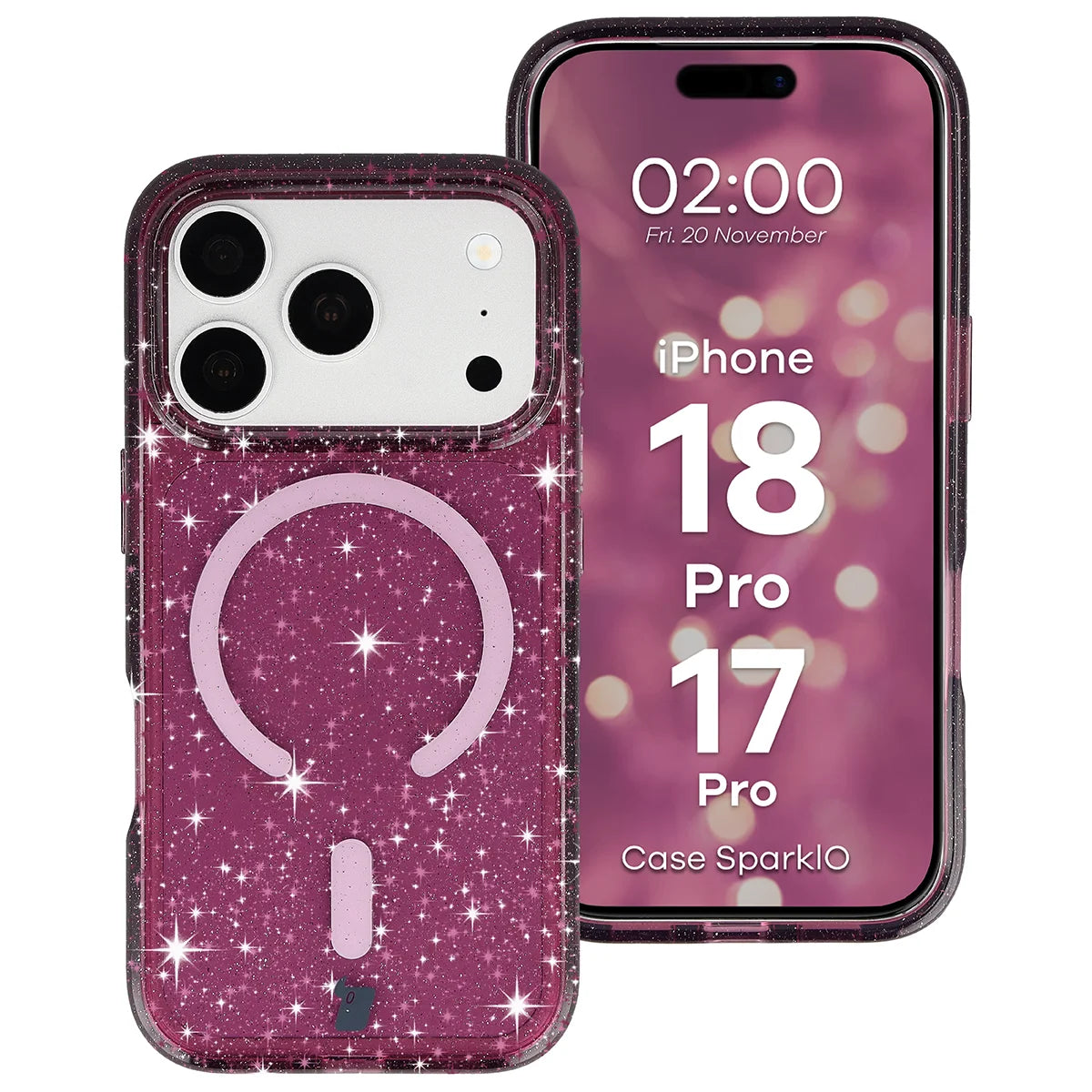 Glitzer Hülle mit Magnetring für iPhone 18 Pro / 17 Pro, Bizon Case SparklO, Transparent-Burgunderrot mit Glitzer (1/6)