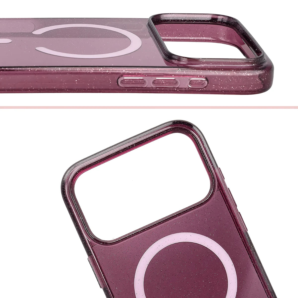 Glitzer Hülle mit Magnetring für iPhone 18 Pro Max / 17 Pro Max, Bizon Case SparklO, Transparent-Burgunderrot mit Glitzer (5/6)
