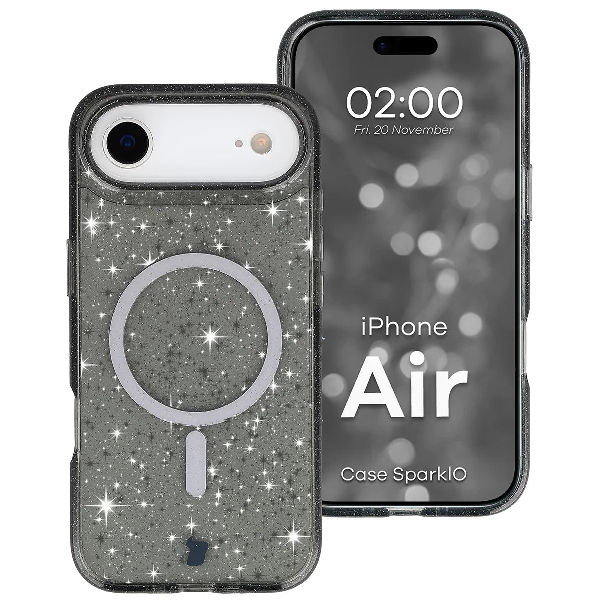 Glitzer Hülle mit Magnetring für iPhone Air, Bizon Case SparklO, Transparent-Schwarz mit Glitzer