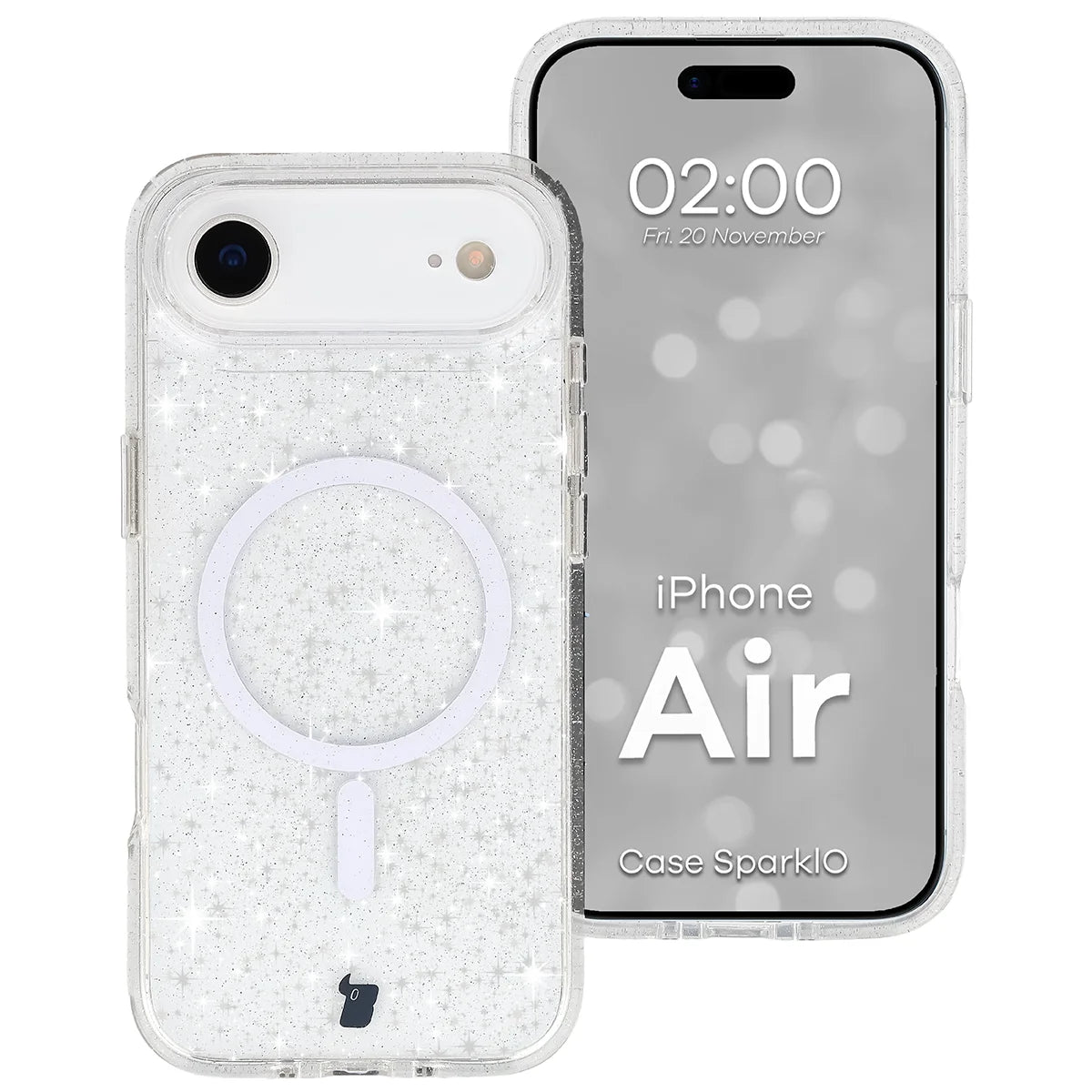 Glitzer Hülle mit Magnetring für iPhone Air, Bizon Case SparklO, Transparent mit Glitzer