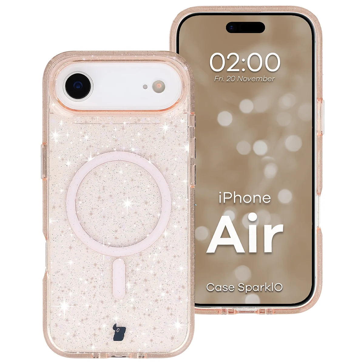 Glitzer Hülle mit Magnetring für iPhone Air, Bizon Case SparklO, Transparent-Hellorange mit Glitzer