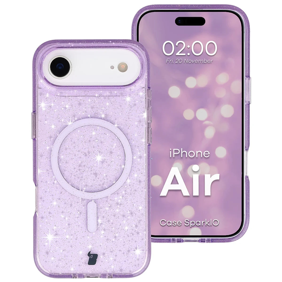Glitzer Hülle mit Magnetring für iPhone Air, Bizon Case SparklO, Transparent-Violet mit Glitzer