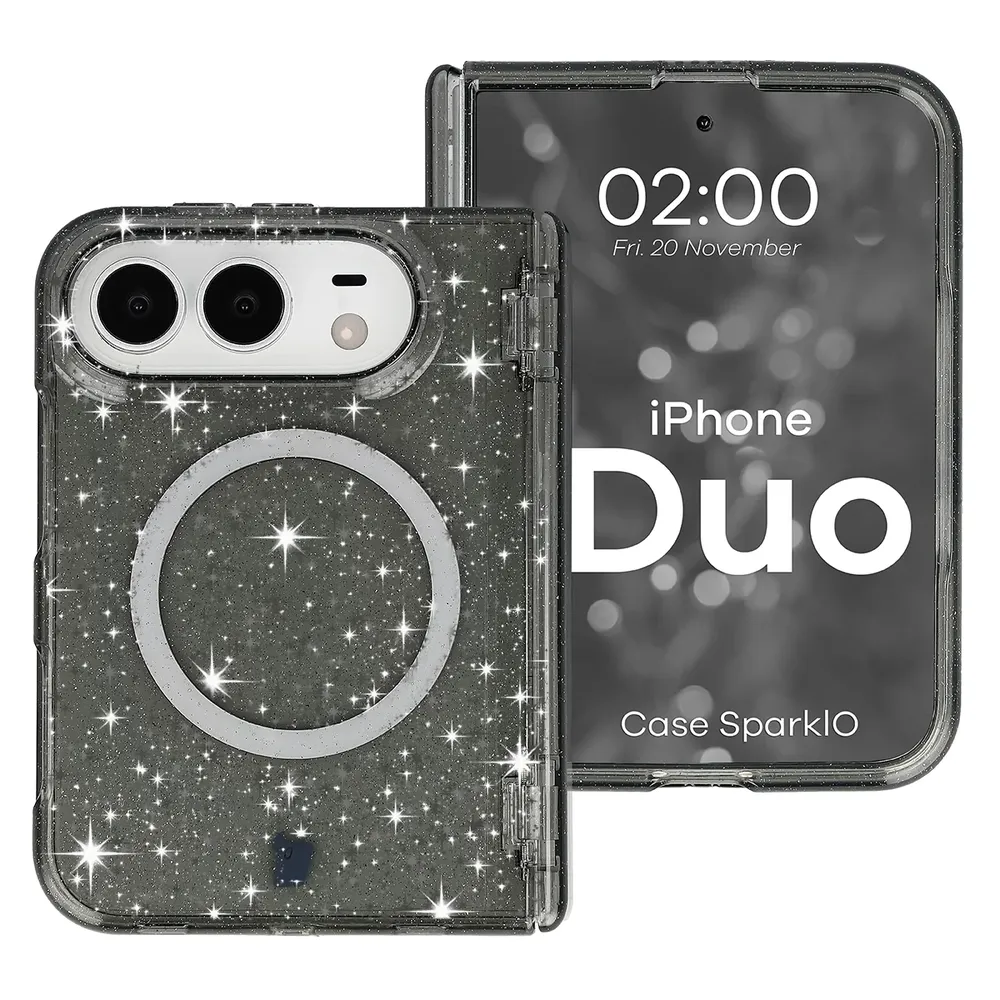 Glitzer Hülle mit Magnetring für iPhone Duo, Bizon Case SparklO, Transparent-Schwarz mit Glitzer (1/7)