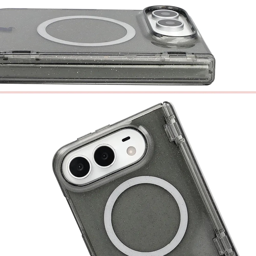 Glitzer Hülle mit Magnetring für iPhone Duo, Bizon Case SparklO, Transparent-Schwarz mit Glitzer (5/7)