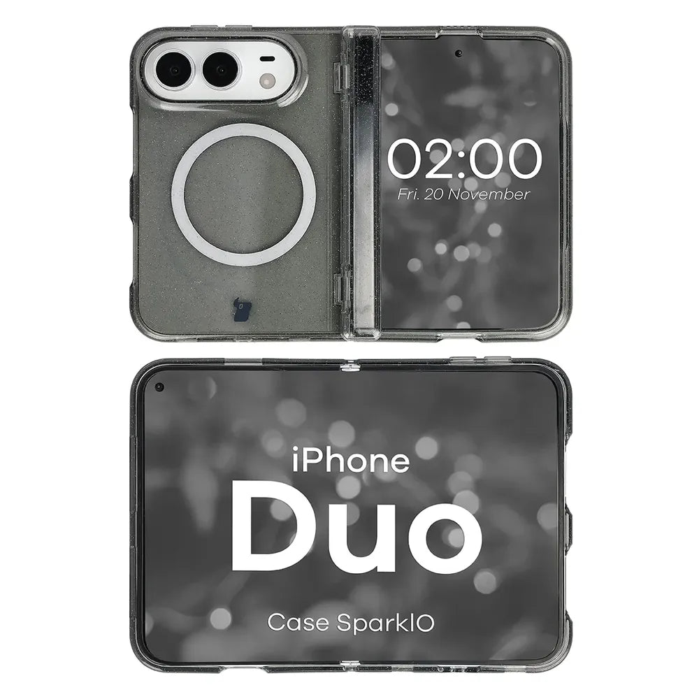 Glitzer Hülle mit Magnetring für iPhone Duo, Bizon Case SparklO, Transparent-Schwarz mit Glitzer (6/7)