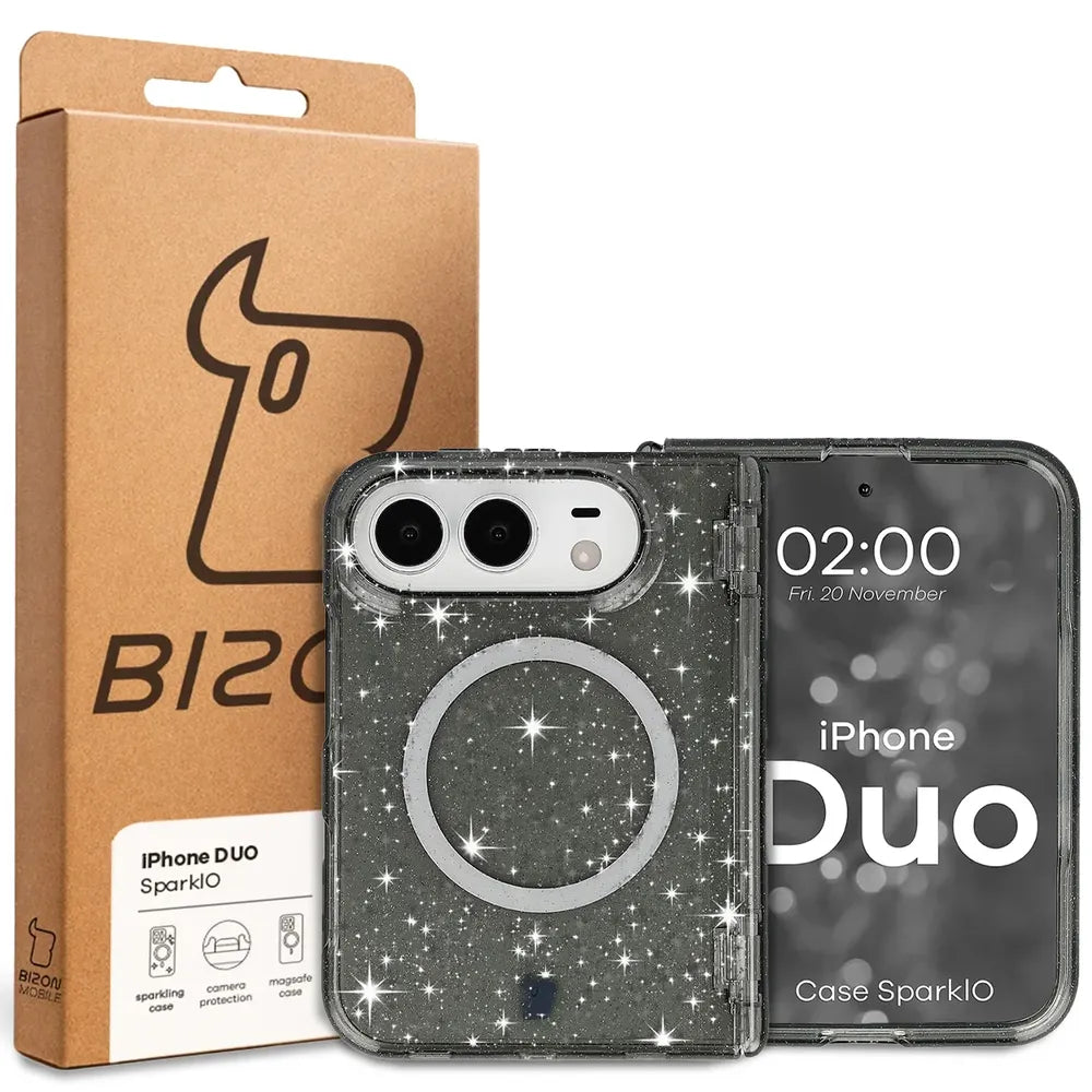 Glitzer Hülle mit Magnetring für iPhone Duo, Bizon Case SparklO, Transparent-Schwarz mit Glitzer (7/7)