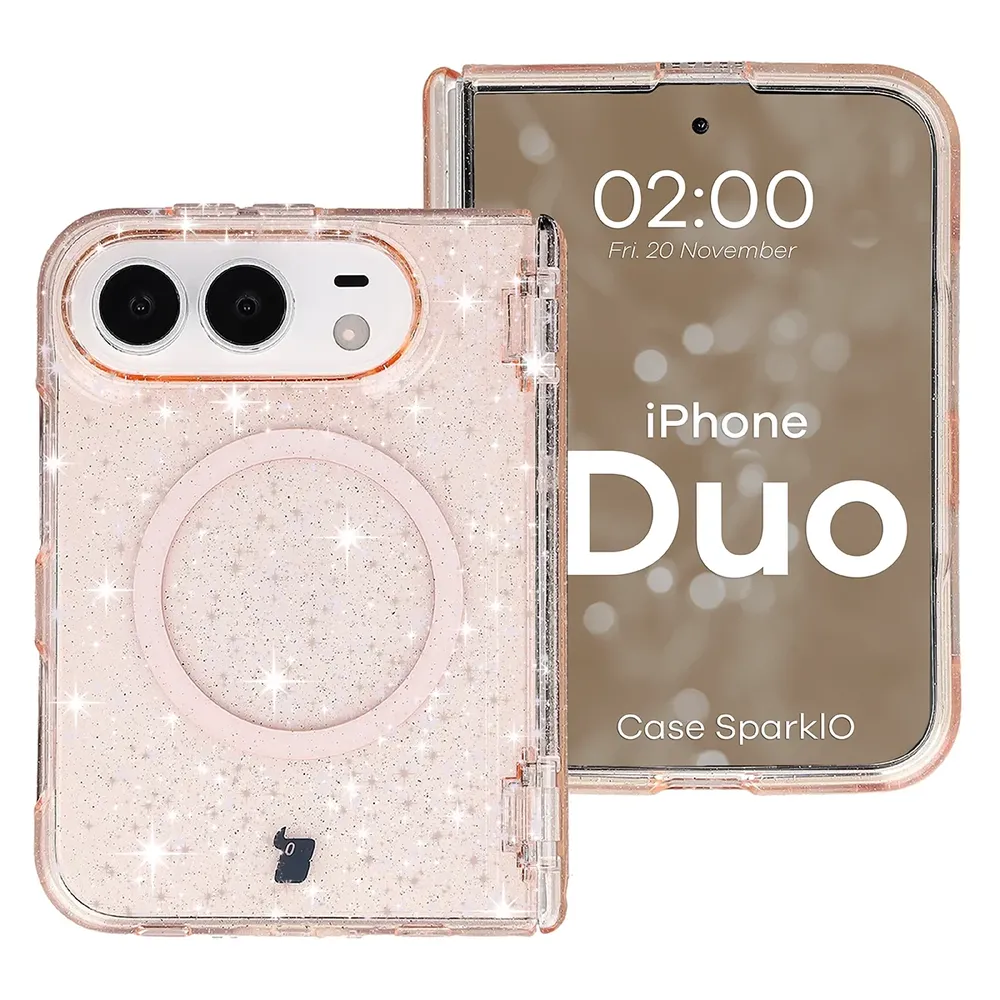 Glitzer Hülle mit Magnetring für iPhone Duo, Bizon Case SparklO, Transparent-Hellorange mit Glitzer (1/7)