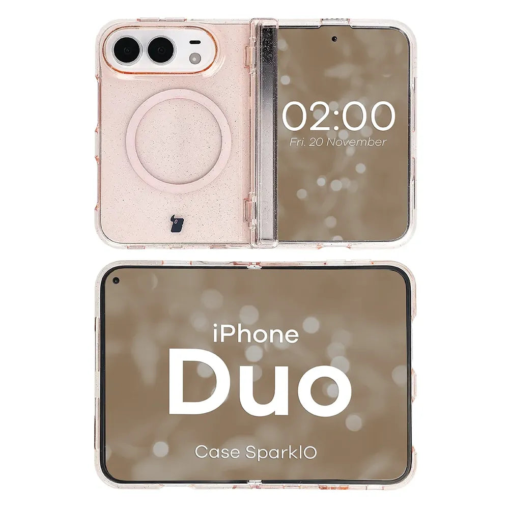 Glitzer Hülle mit Magnetring für iPhone Duo, Bizon Case SparklO, Transparent-Hellorange mit Glitzer (6/7)