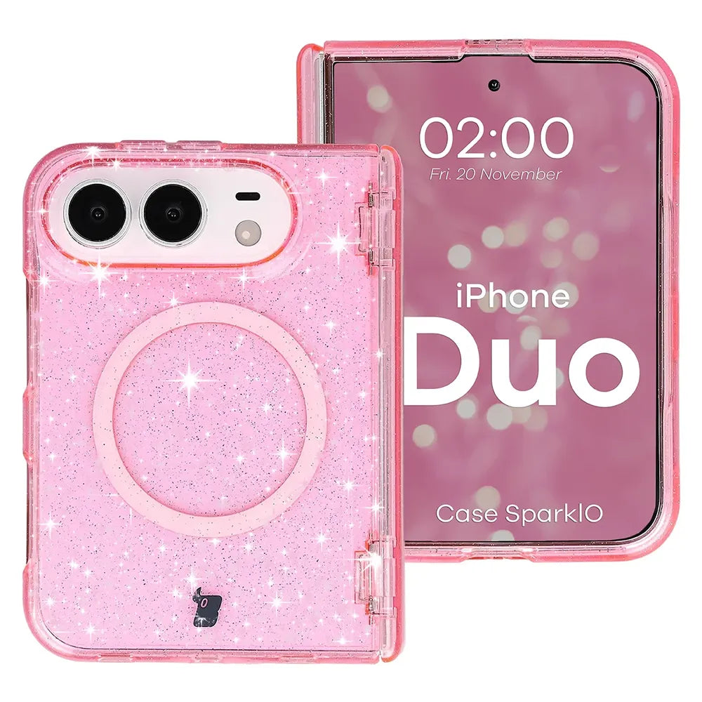 Glitzer Hülle mit Magnetring für iPhone Duo, Bizon Case SparklO, Transparent-Rosa mit Glitzer (1/7)
