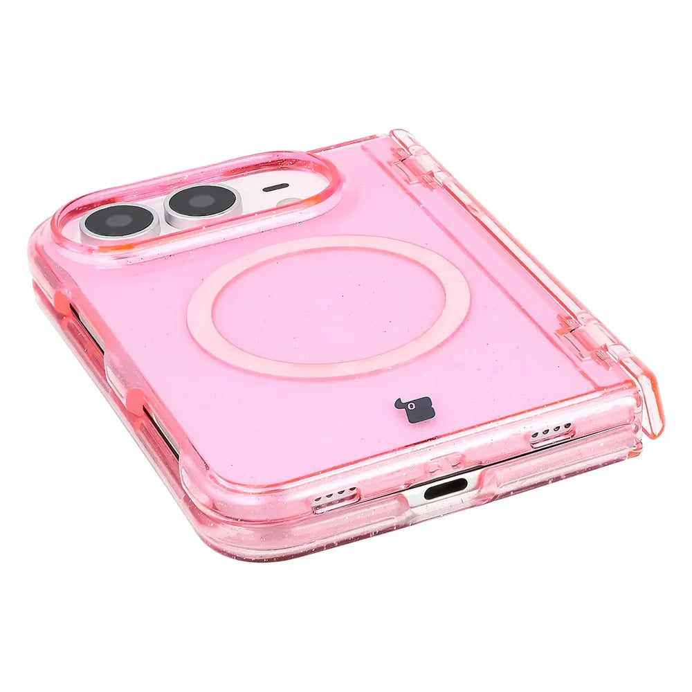 Glitzer Hülle mit Magnetring für iPhone Duo, Bizon Case SparklO, Transparent-Rosa mit Glitzer (3/7)