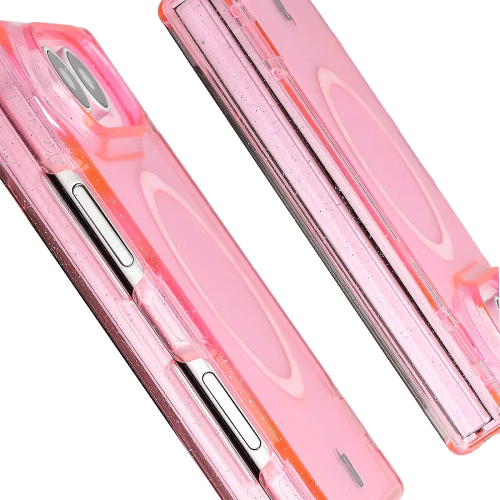 Glitzer Hülle mit Magnetring für iPhone Duo, Bizon Case SparklO, Transparent-Rosa mit Glitzer (4/7)