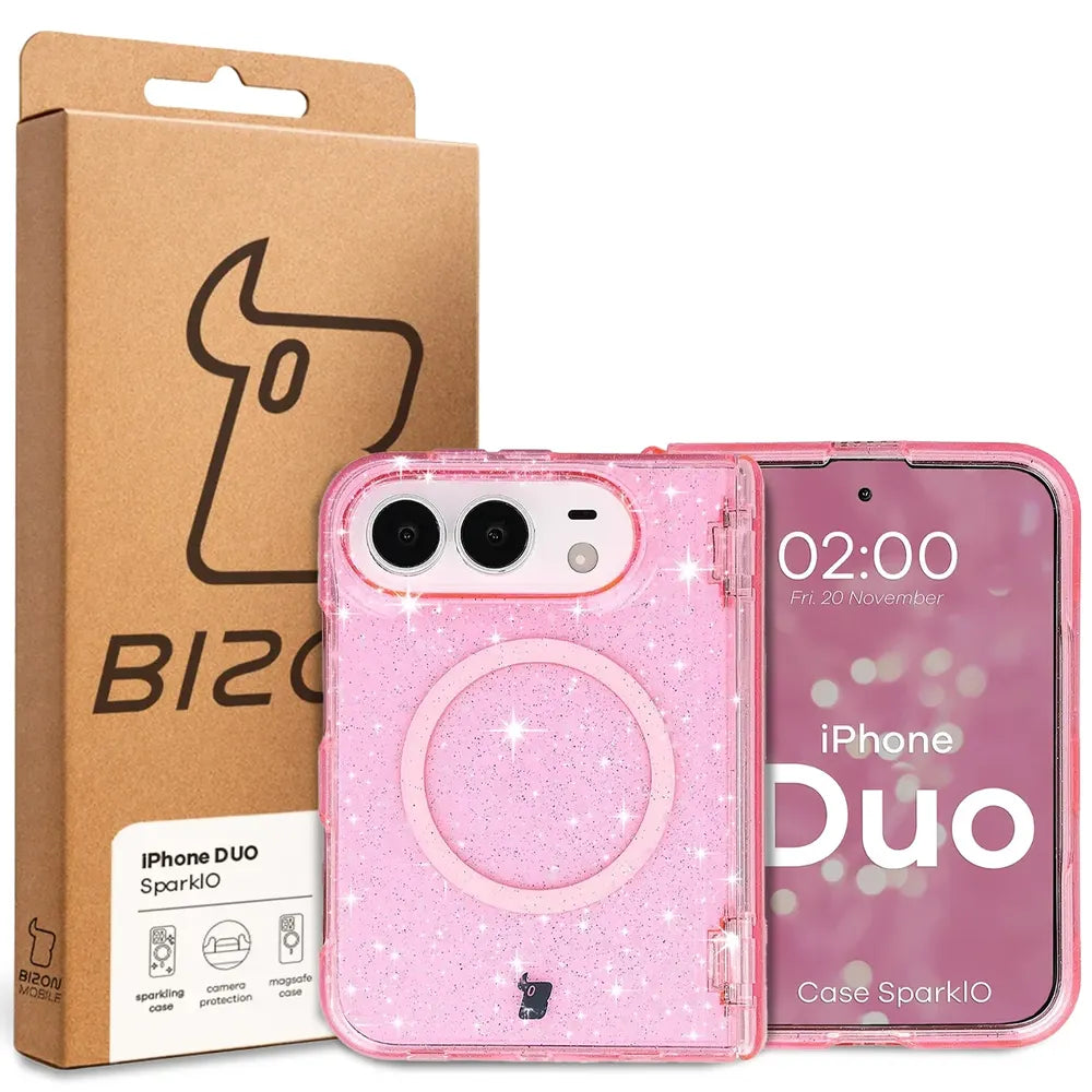 Glitzer Hülle mit Magnetring für iPhone Duo, Bizon Case SparklO, Transparent-Rosa mit Glitzer (7/7)