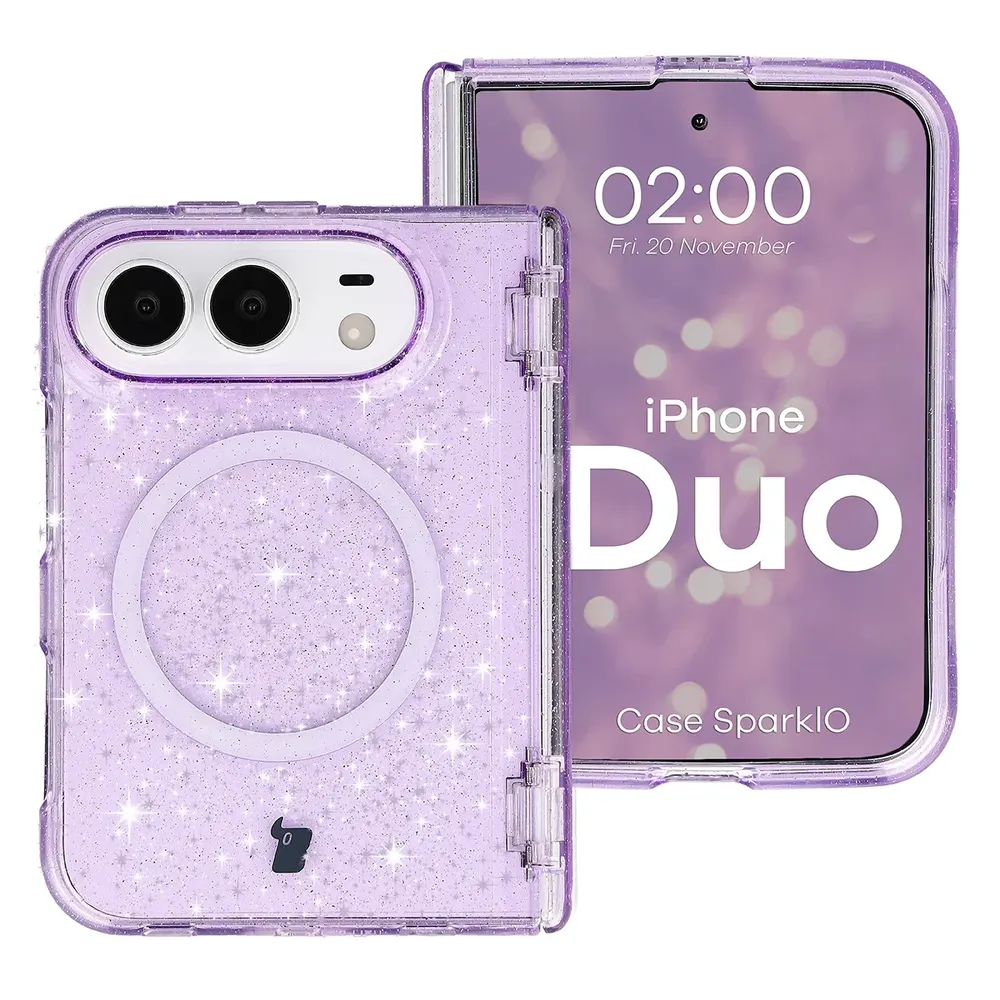 Glitzer Hülle mit Magnetring für iPhone Duo, Bizon Case SparklO, Transparent-Violet mit Glitzer (1/7)