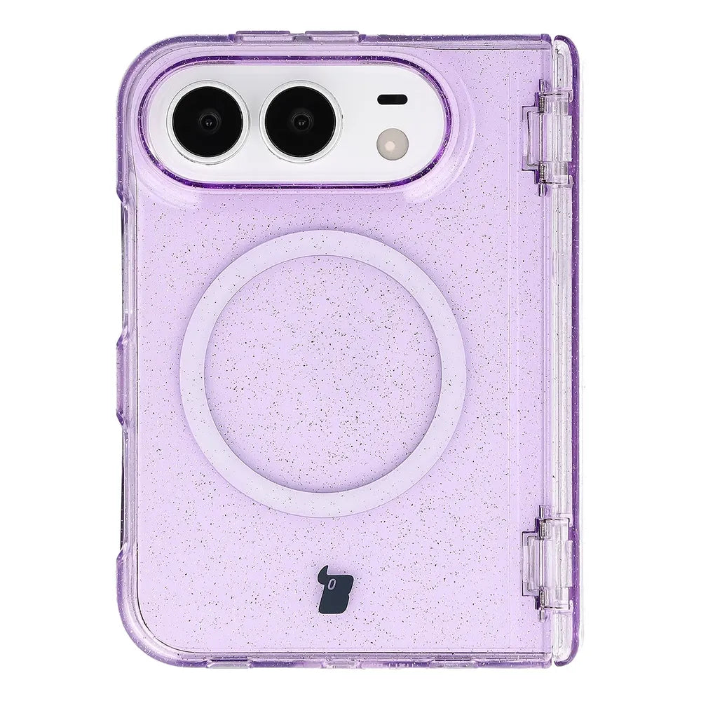 Glitzer Hülle mit Magnetring für iPhone Duo, Bizon Case SparklO, Transparent-Violet mit Glitzer (2/7)