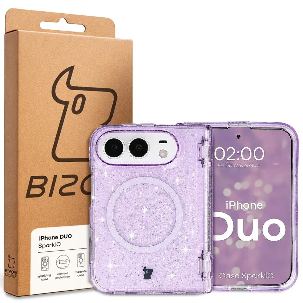 Glitzer Hülle mit Magnetring für iPhone Duo, Bizon Case SparklO, Transparent-Violet mit Glitzer (7/7)