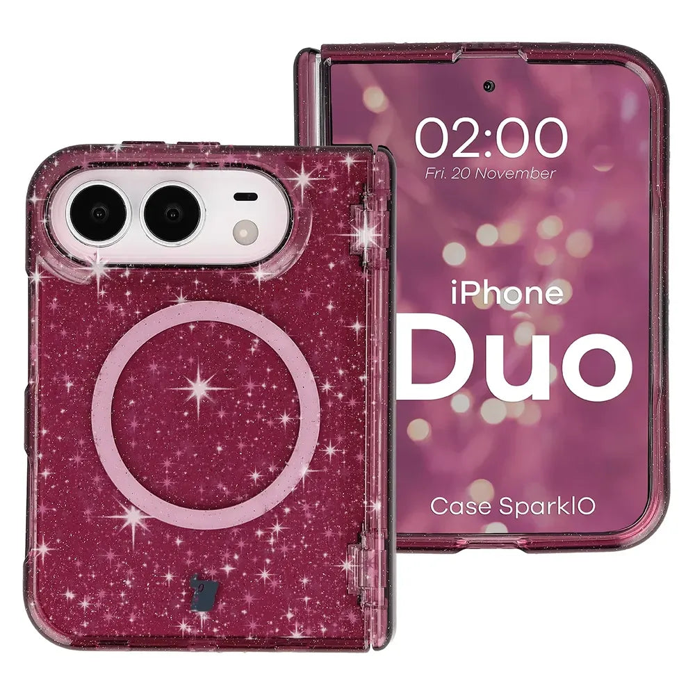 Glitzer Hülle mit Magnetring für iPhone Duo, Bizon Case SparklO, Transparent-Burgunderrot mit Glitzer (1/7)