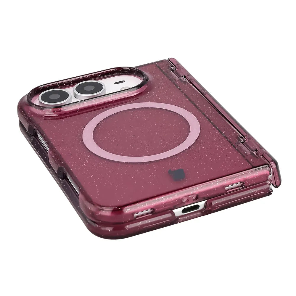 Glitzer Hülle mit Magnetring für iPhone Duo, Bizon Case SparklO, Transparent-Burgunderrot mit Glitzer (3/7)