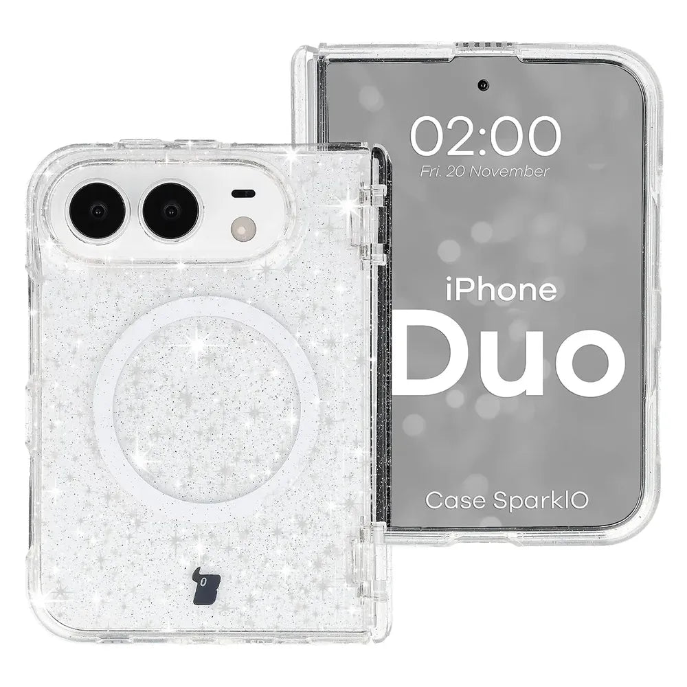 Glitzer Hülle mit Magnetring für iPhone Duo, Bizon Case SparklO, Transparent mit Glitzer (1/7)