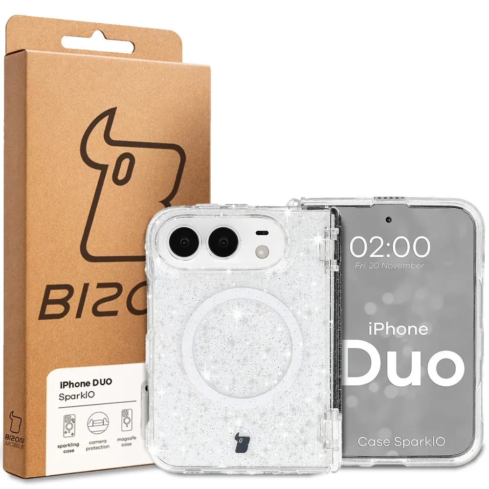 Glitzer Hülle mit Magnetring für iPhone Duo, Bizon Case SparklO, Transparent mit Glitzer (7/7)