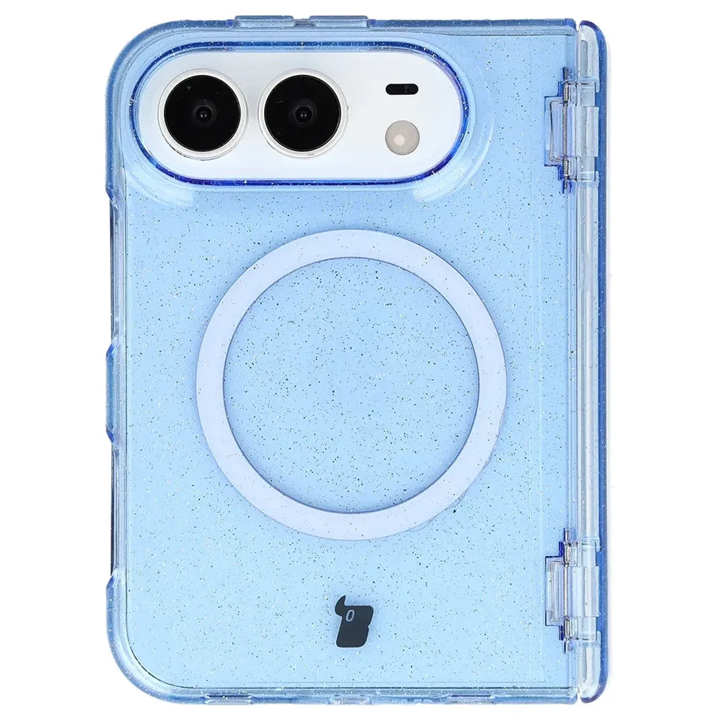 Glitzer Hülle mit Magnetring für iPhone Duo, Bizon Case SparklO, Transparent-Hellblau mit Glitzer (2/7)