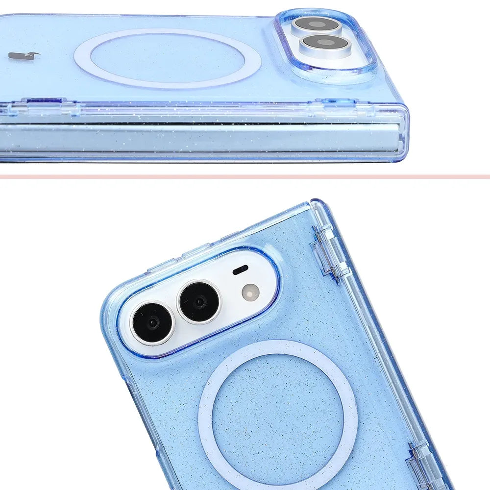 Glitzer Hülle mit Magnetring für iPhone Duo, Bizon Case SparklO, Transparent-Hellblau mit Glitzer (5/7)
