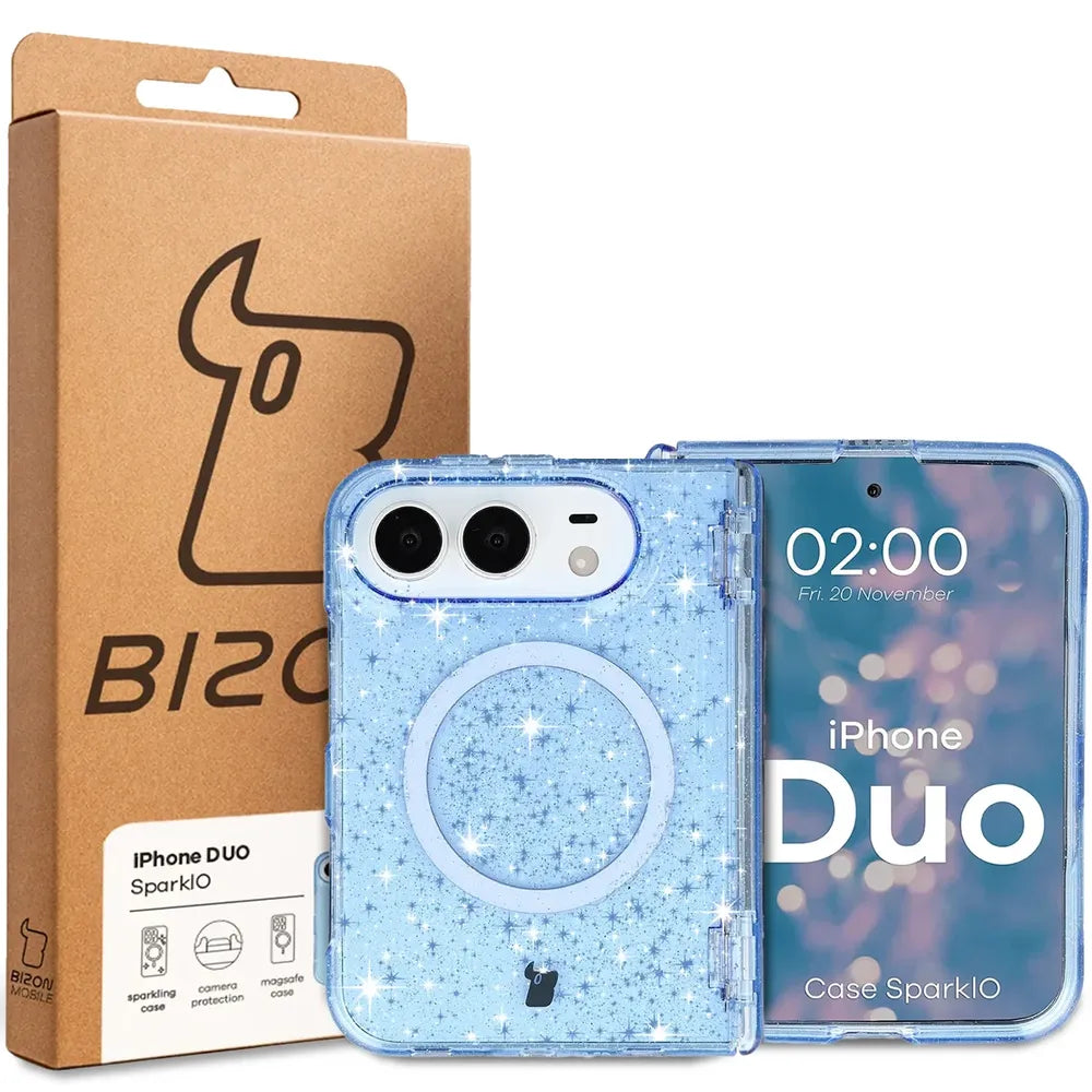 Glitzer Hülle mit Magnetring für iPhone Duo, Bizon Case SparklO, Transparent-Hellblau mit Glitzer (7/7)