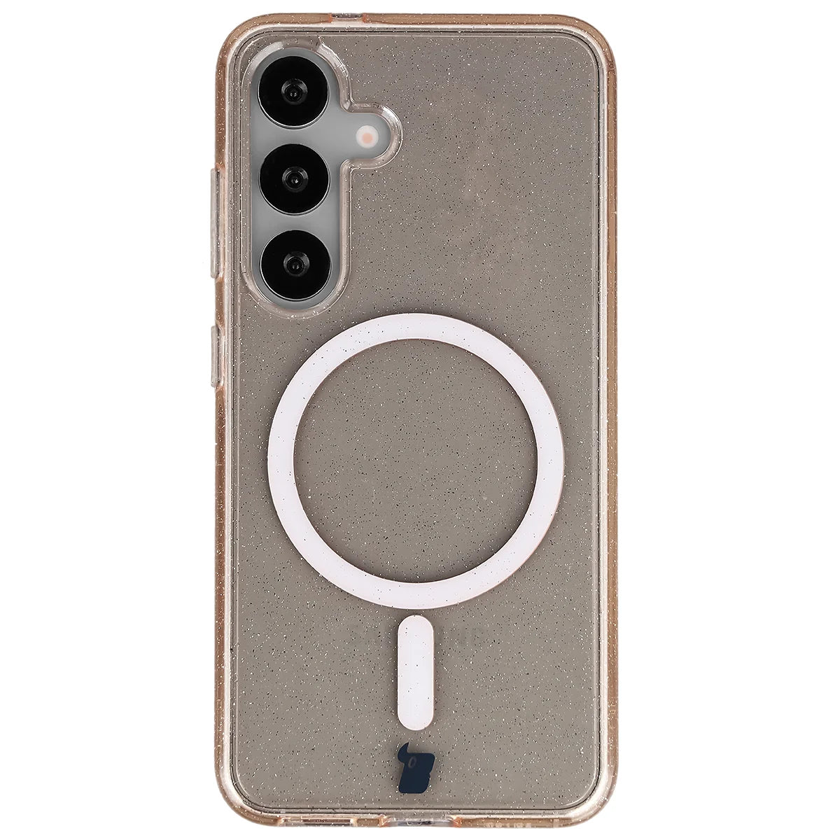 Glitzer Hülle mit Magnetring für Galaxy S25 / S24, Bizon Case SparklO, Transparent-Hellorange mit Glitzer