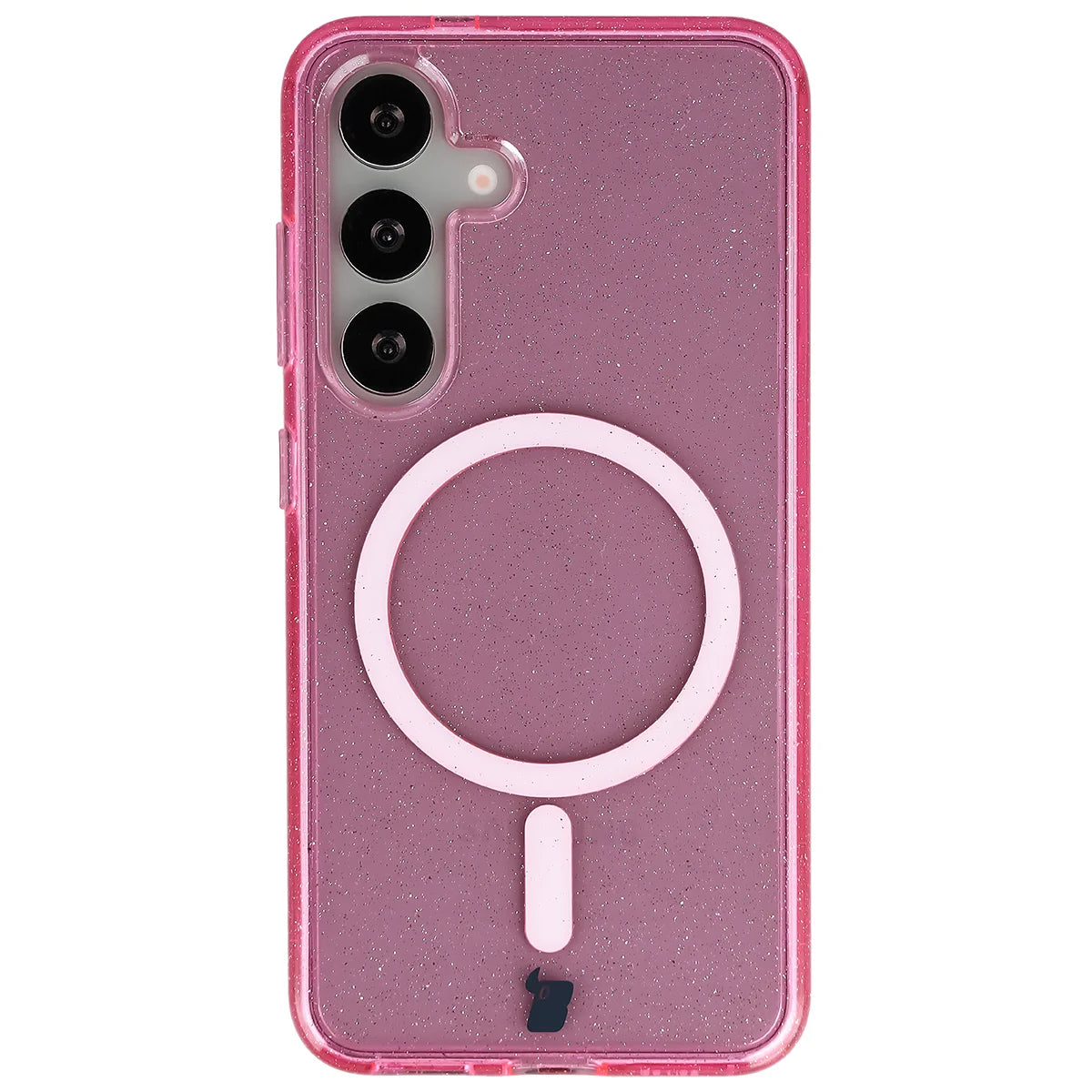 Glitzer Hülle mit Magnetring für Galaxy S25 / S24, Bizon Case SparklO, Transparent-Rosa mit Glitzer
