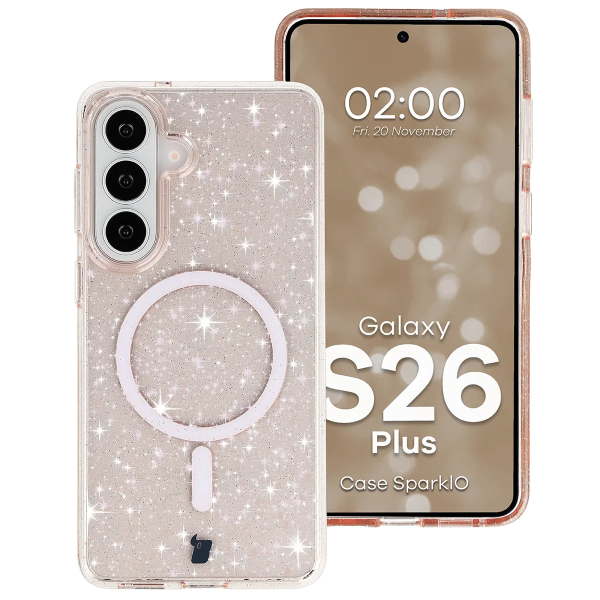 Glitzer Hülle mit Magnetring für Galaxy S26 Plus, Bizon Case SparklO, Transparent-Hellorange mit Glitzer